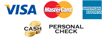 We gladly accept Visa, Mastercard, Discover, American Express, Check and Cash!